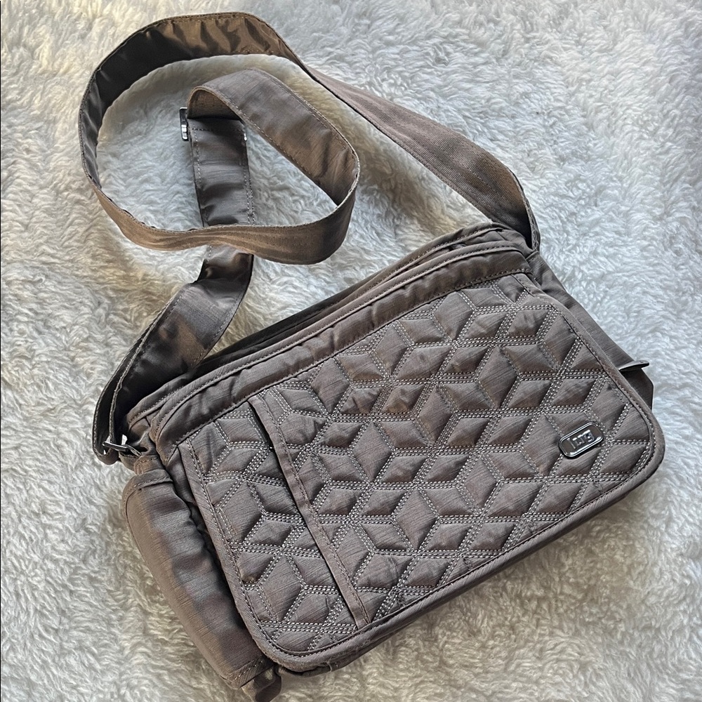 Lug Wings RFID travel crossbody bag in neutral brown taupe gray